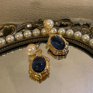 French - Style Vintage Sapphire And Pearl Earrings - Zambeel