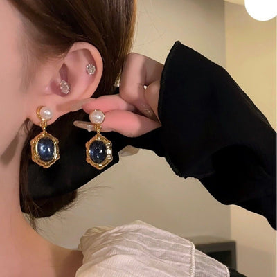 French - Style Vintage Sapphire And Pearl Earrings - Zambeel