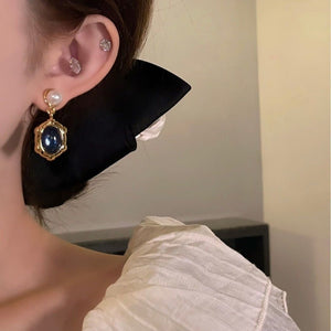 French - Style Vintage Sapphire And Pearl Earrings - Zambeel
