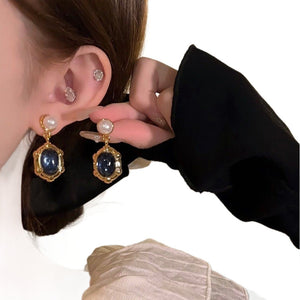 French - Style Vintage Sapphire And Pearl Earrings - Zambeel
