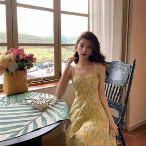 Fresh And Sweet Floral Splicing Travel Print Dress - Zambeel