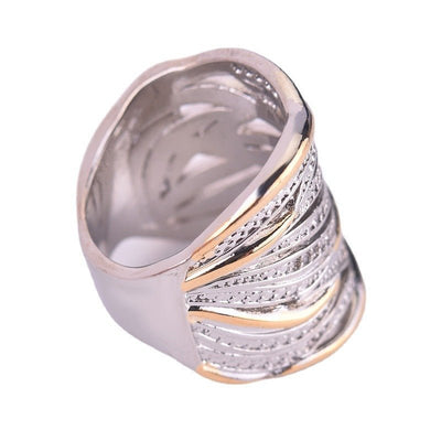 Full Rhinestone Zircon Winding Multi - layer Gold Two - tone Ring - Zambeel