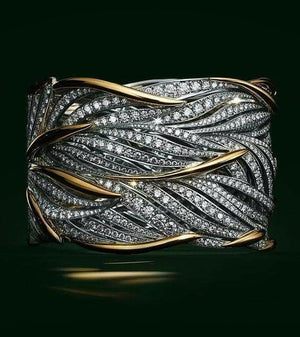 Full Rhinestone Zircon Winding Multi - layer Gold Two - tone Ring - Zambeel