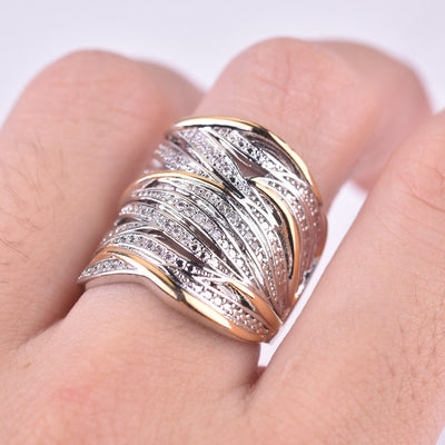Full Rhinestone Zircon Winding Multi - layer Gold Two - tone Ring - Zambeel