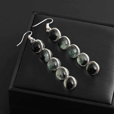 Gemstone Moon Fashion Glass Ball Star Long Earrings - Zambeel