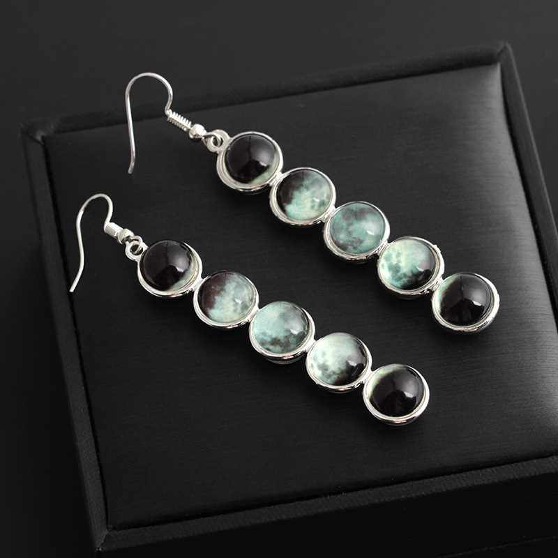 Gemstone Moon Fashion Glass Ball Star Long Earrings - Zambeel