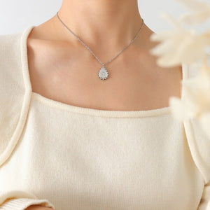 Geometric Single Diamond Zircon Inlaid Water Drop Pendant Titanium Steel Plated Necklace - Zambeel