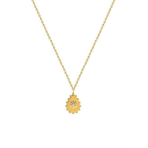 Geometric Single Diamond Zircon Inlaid Water Drop Pendant Titanium Steel Plated Necklace - Zambeel