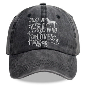 Girl Who Loves Horses Hat For Men Women, Adjustable Embroidered Wash Cotton Baseball Cap - Zambeel