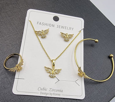 Gold Butterfly Cubic Zirconia Jewelry Set - Zambeel
