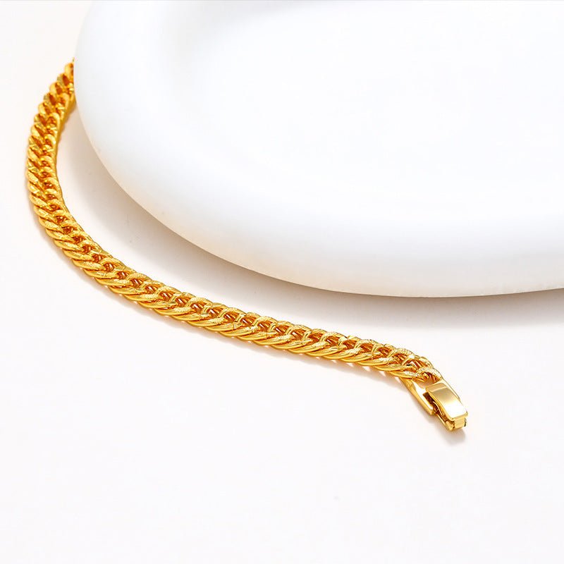 Gold - plated Copper Bracelet Men's Lady Couple Jewelry Alloy Curb Necklace - Zambeel