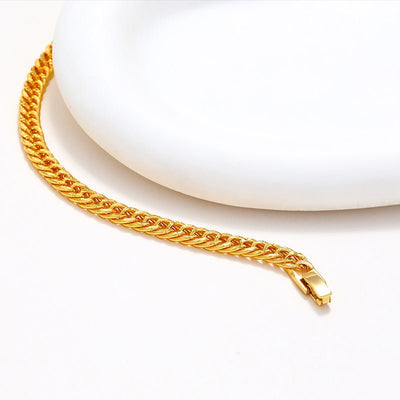 Gold - plated Copper Bracelet Men's Lady Couple Jewelry Alloy Curb Necklace - Zambeel