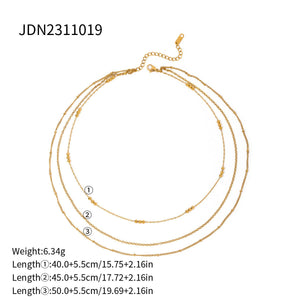 Gold Stainless Steel Three - layer Rice - bead Necklace Jewelry That Wont Fade - Zambeel