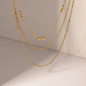 Gold Stainless Steel Three - layer Rice - bead Necklace Jewelry That Wont Fade - Zambeel