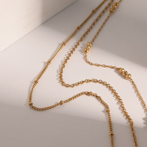 Gold Stainless Steel Three - layer Rice - bead Necklace Jewelry That Wont Fade - Zambeel