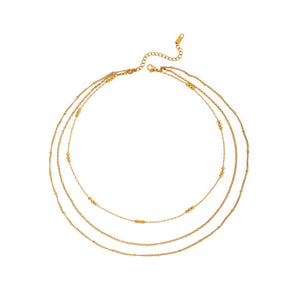 Gold Stainless Steel Three - layer Rice - bead Necklace Jewelry That Wont Fade - Zambeel