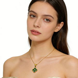 Green 4 Leaf Clover 24K Gold Necklace For Women, Lucky Pendant Chain Necklace Jewelry - Zambeel