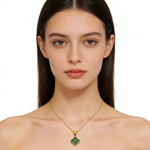 Green 4 Leaf Clover 24K Gold Necklace For Women, Lucky Pendant Chain Necklace Jewelry - Zambeel