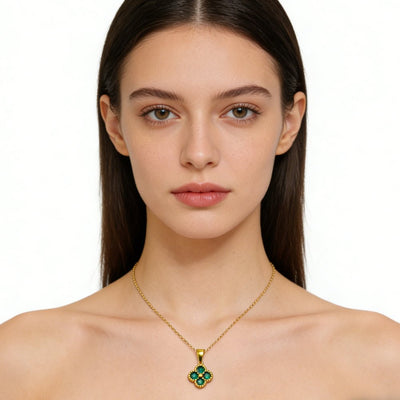 Green 4 Leaf Clover 24K Gold Necklace For Women, Lucky Pendant Chain Necklace Jewelry - Zambeel