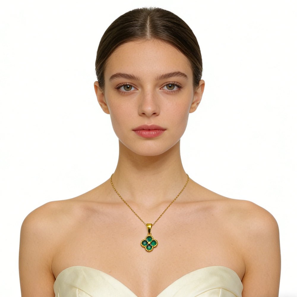 Green 4 Leaf Clover 24K Gold Necklace For Women, Lucky Pendant Chain Necklace Jewelry - Zambeel