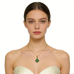 Green 4 Leaf Clover 24K Gold Necklace For Women, Lucky Pendant Chain Necklace Jewelry - Zambeel