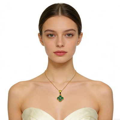 Green 4 Leaf Clover 24K Gold Necklace For Women, Lucky Pendant Chain Necklace Jewelry - Zambeel