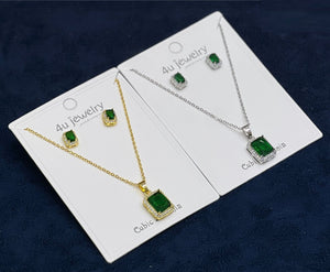 Green Rectangle Cubic Zirconia Set - Zambeel