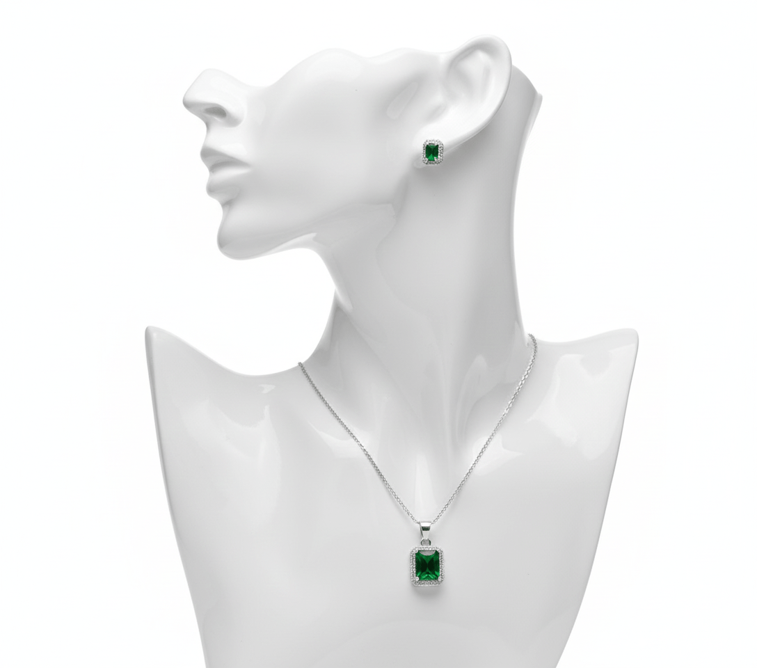 Green Rectangle Cubic Zirconia Set - Zambeel
