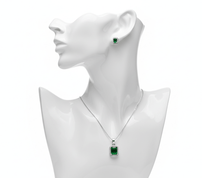 Green Rectangle Cubic Zirconia Set - Zambeel