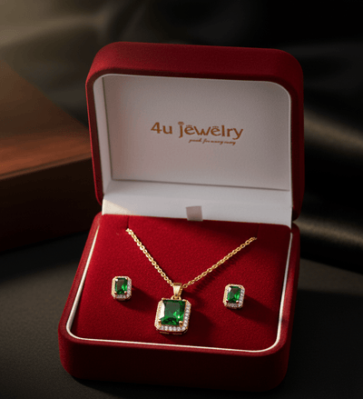 Green Rectangle Cubic Zirconia Set - Zambeel