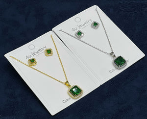 Green Square Cubic Zirconia Set - Zambeel