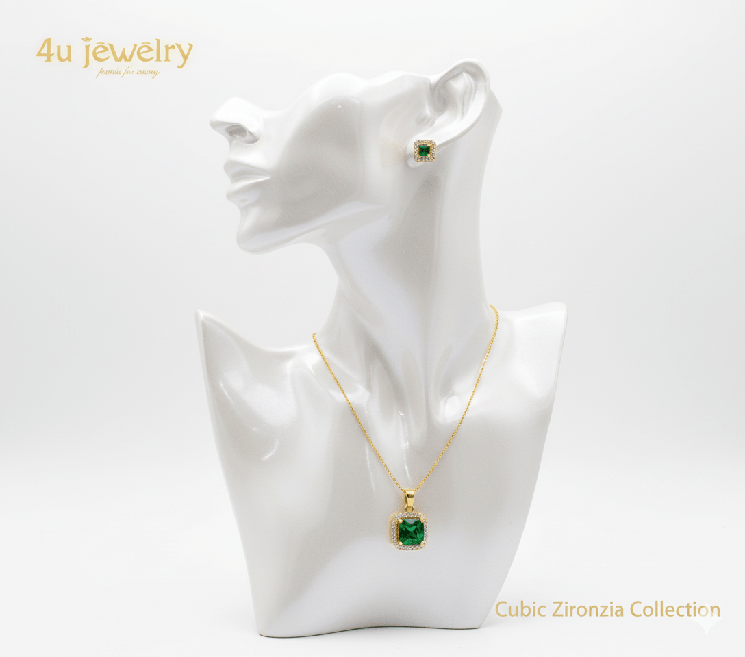 Green Square Cubic Zirconia Set - Zambeel