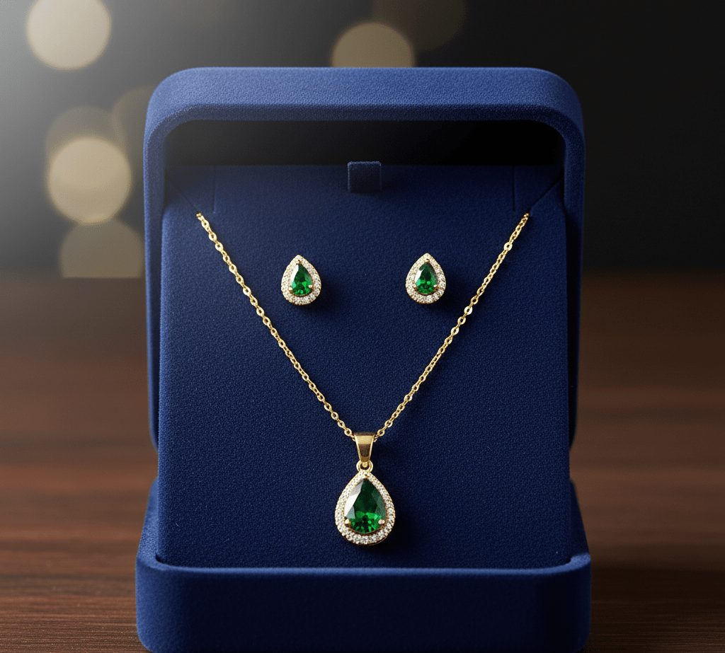 Green Teardrop Cubic Zirconia Set - Zambeel