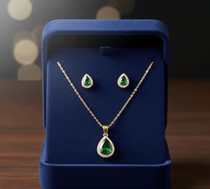 Green Teardrop Cubic Zirconia Set - Zambeel
