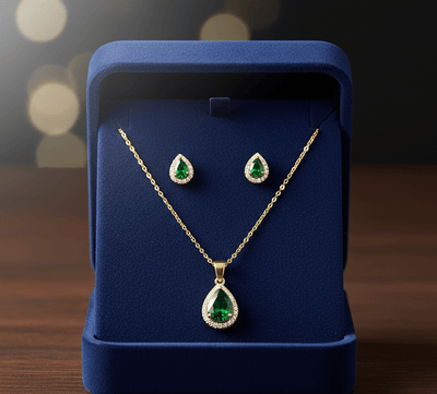 Green Teardrop Cubic Zirconia Set - Zambeel