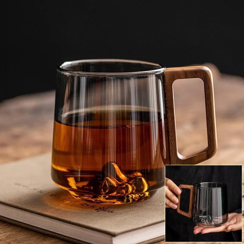 Guanshan Glass Single - layer Side Wooden Handle Drinking Cups Household Large - capacity Milk Tea Juice Single - layer Cup Kitchen Gadgets - Zambeel