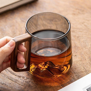Guanshan Glass Single - layer Side Wooden Handle Drinking Cups Household Large - capacity Milk Tea Juice Single - layer Cup Kitchen Gadgets - Zambeel