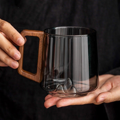 Guanshan Glass Single - layer Side Wooden Handle Drinking Cups Household Large - capacity Milk Tea Juice Single - layer Cup Kitchen Gadgets - Zambeel