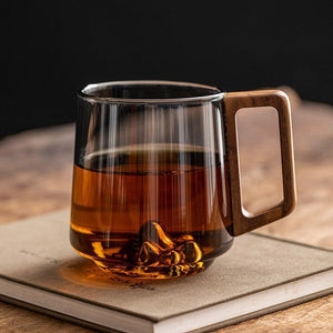 Guanshan Glass Single - layer Side Wooden Handle Drinking Cups Household Large - capacity Milk Tea Juice Single - layer Cup Kitchen Gadgets - Zambeel