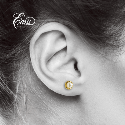 Hammered Bezel Pearl Gold Earring | Stainless Steel | 18K Gold Plated - Zambeel