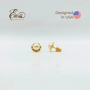Hammered Bezel Pearl Gold Earring | Stainless Steel | 18K Gold Plated - Zambeel