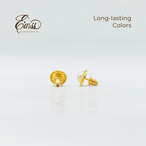 Hammered Bezel Pearl Gold Earring | Stainless Steel | 18K Gold Plated - Zambeel