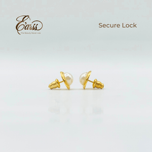 Hammered Bezel Pearl Gold Earring | Stainless Steel | 18K Gold Plated - Zambeel