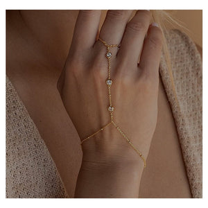 Hand Chain Bracelet For Women, Ring Bracelet, Gold Finger Hand Chain Trendy Dainty Bead Boho Jewelry - Zambeel