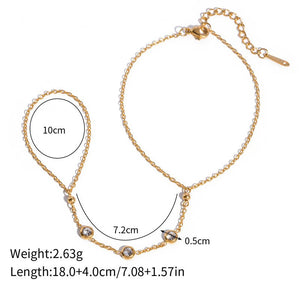Hand Chain Bracelet For Women, Ring Bracelet, Gold Finger Hand Chain Trendy Dainty Bead Boho Jewelry - Zambeel