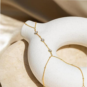 Hand Chain Bracelet For Women, Ring Bracelet, Gold Finger Hand Chain Trendy Dainty Bead Boho Jewelry - Zambeel