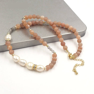 Handmade Sunstone Round Bead Necklace - Zambeel