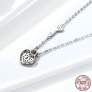 Heart Lock Necklace Women's Fashion White Gold Plated - Zambeel