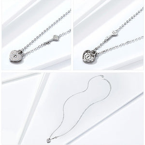 Heart Lock Necklace Women's Fashion White Gold Plated - Zambeel