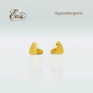 Heart Rib Gold Earrings | Stainless Steel | 18K Gold Plated - Zambeel